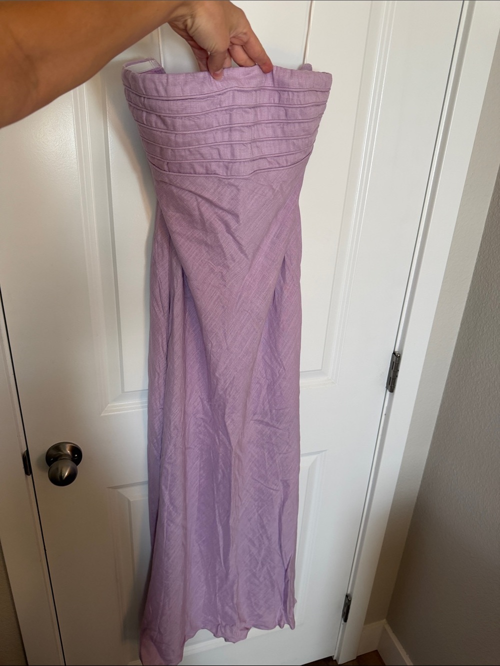 Strapless Lavender Linen Maxi Dress - Hello Molly